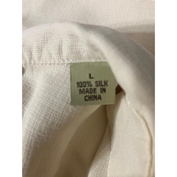 Tommy Bahama Mens Large 100% Silk Hawaiian Shirt Beige Floral Embroidered Design - Picture 7 of 10